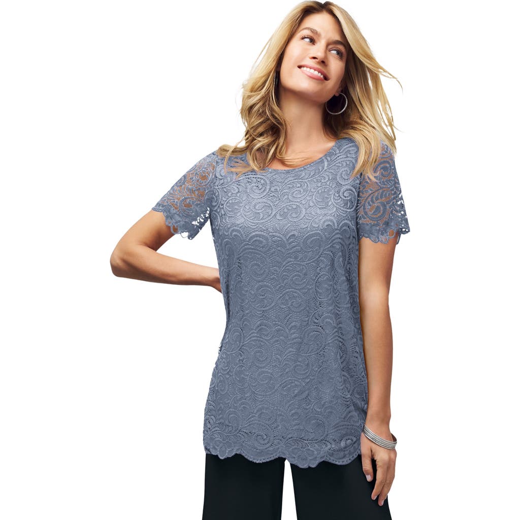 Jessica London Stretch Lace Tunic In Gray
