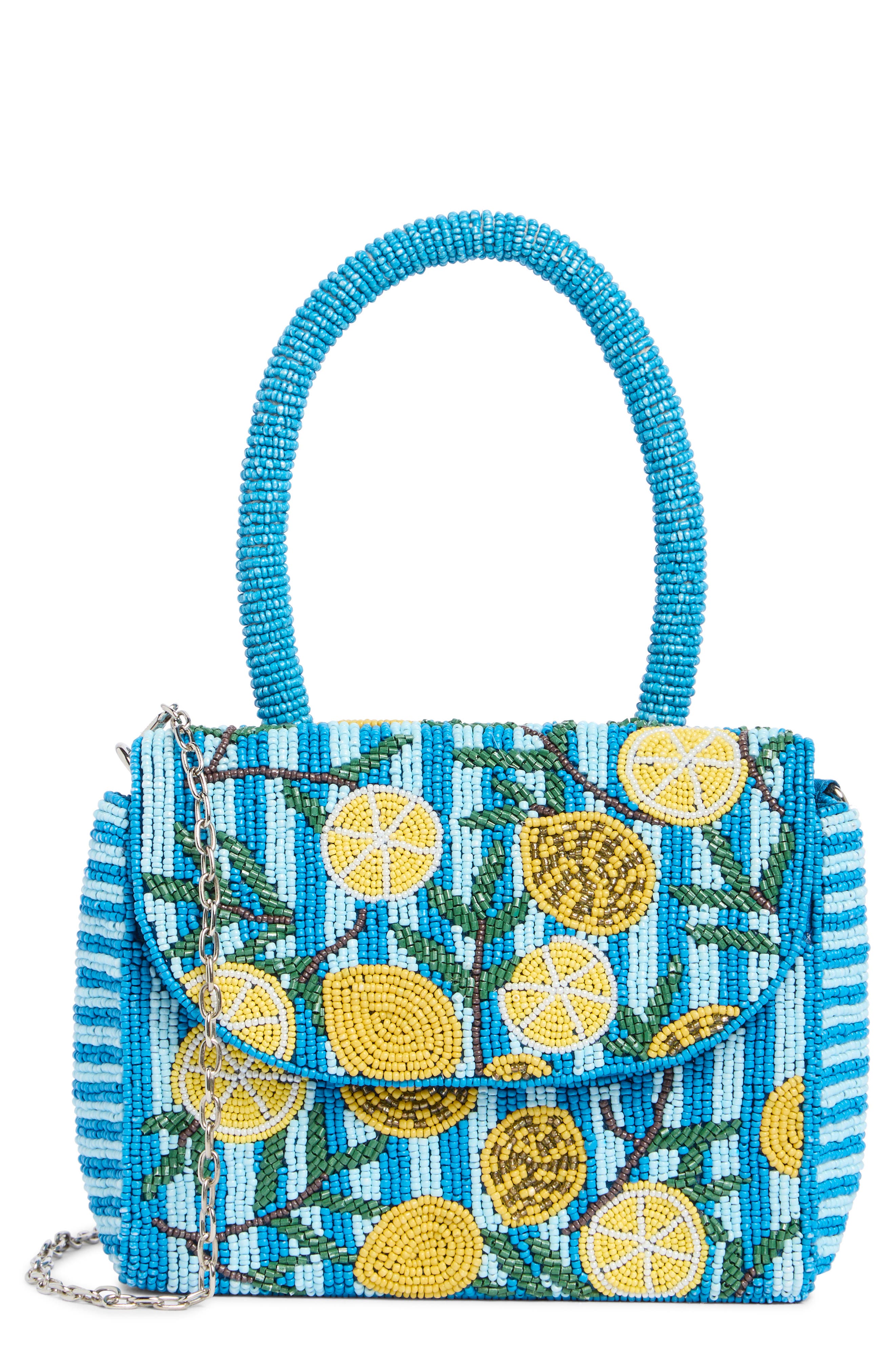 Collection XIIX Beaded Lemon Top Handle Bag, Main, color, Blue Multi