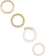 Covet Set of 4 Cubic Zirconia & Faux Pearl Stackable Rings