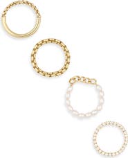 Covet Set of 4 Cubic Zirconia & Faux Pearl Stackable Rings
