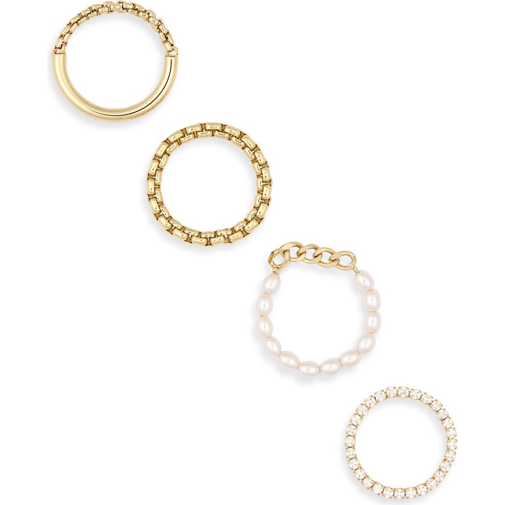 Covet Set of 4 Cubic Zirconia & Faux Pearl Stackable Rings in White /Gold at Nordstrom Rack, Size 6