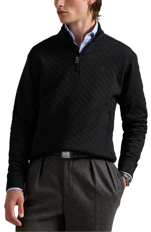 Polo Ralph Lauren Micro Quilted Cotton Quarter Zip Pullover In Black