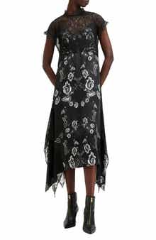 AllSaints Gian Floral & Lace Handkerchief Hem Dress