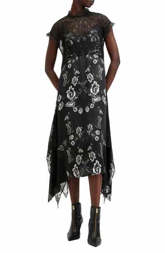 AllSaints Gian Floral & Lace Handkerchief Hem Dress