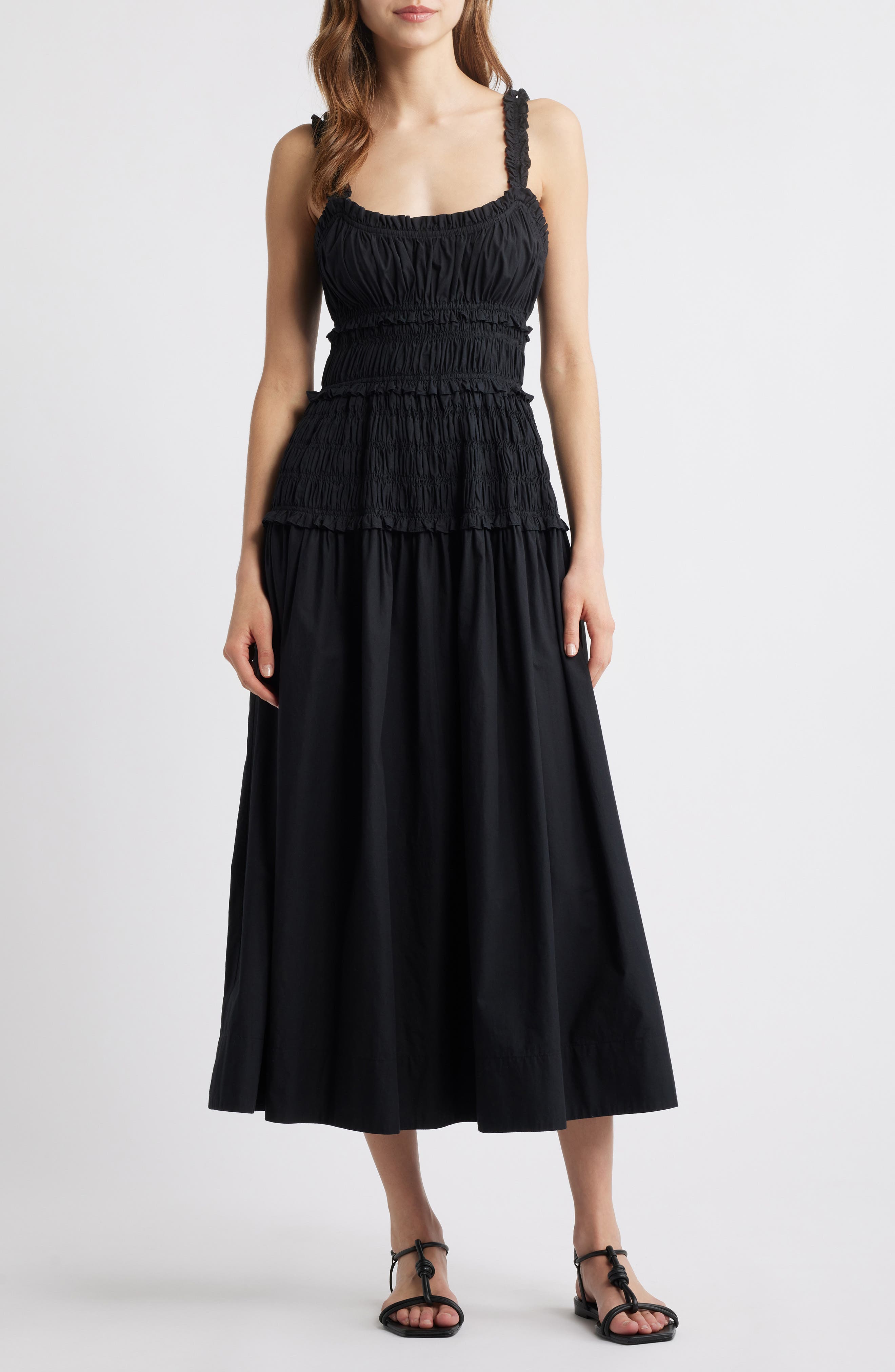den marianne shirred cotton-poplin midi dress Den Marianne Shirred Organic Cotton-Poplin Midi Dress