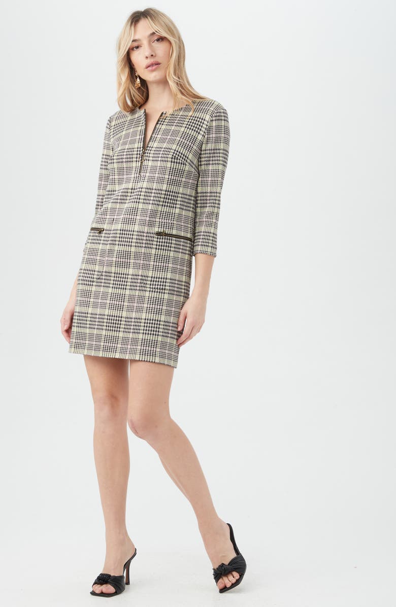 Trina Turk Venda Plaid Three-Quarter Sleeve Shift Dress, Alternate, color, Multi