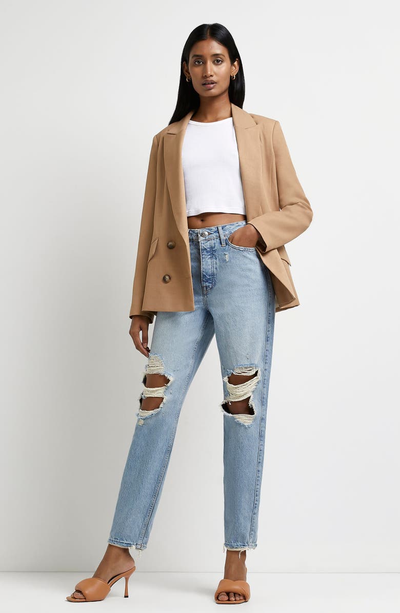River Island Rama Ripped High Waist Mom Jeans, Alternate, color, 