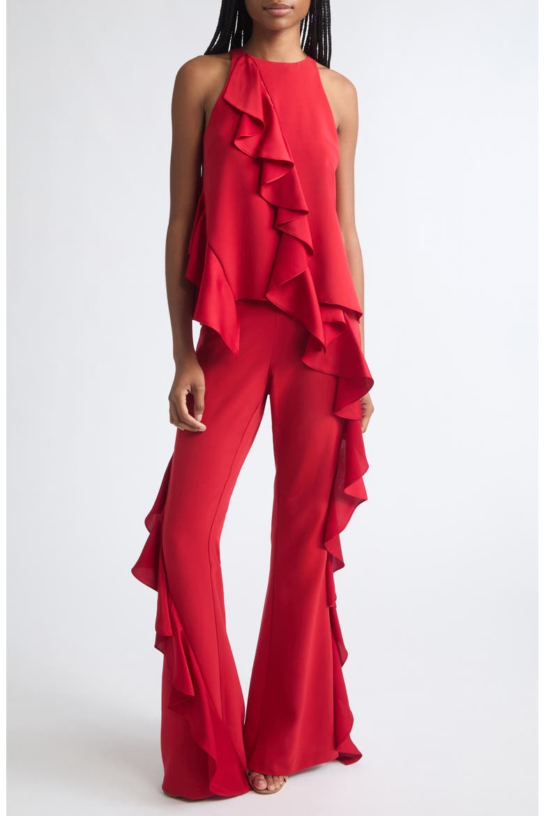 Selah Ruffled High Waist Flare Pants, Alternate, color, WARM CRANBERRY
