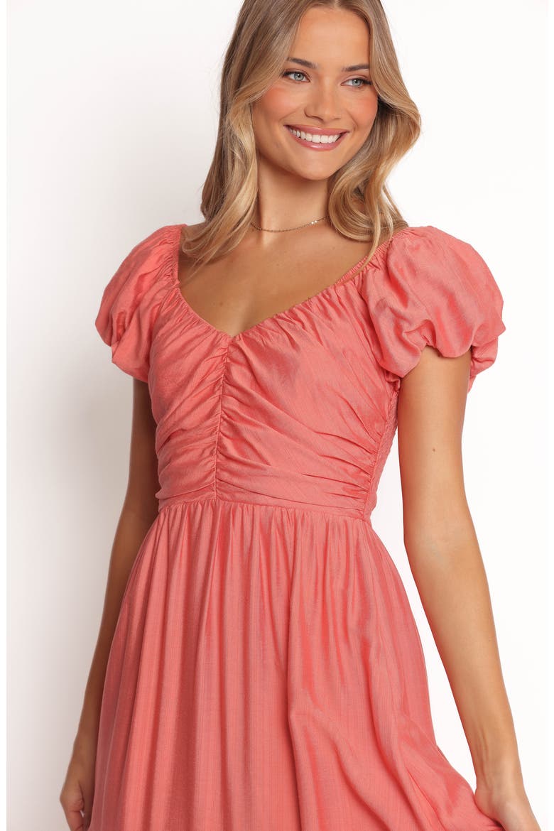 Valeen Puff Sleeve Midi Dress, Alternate, color, CORAL