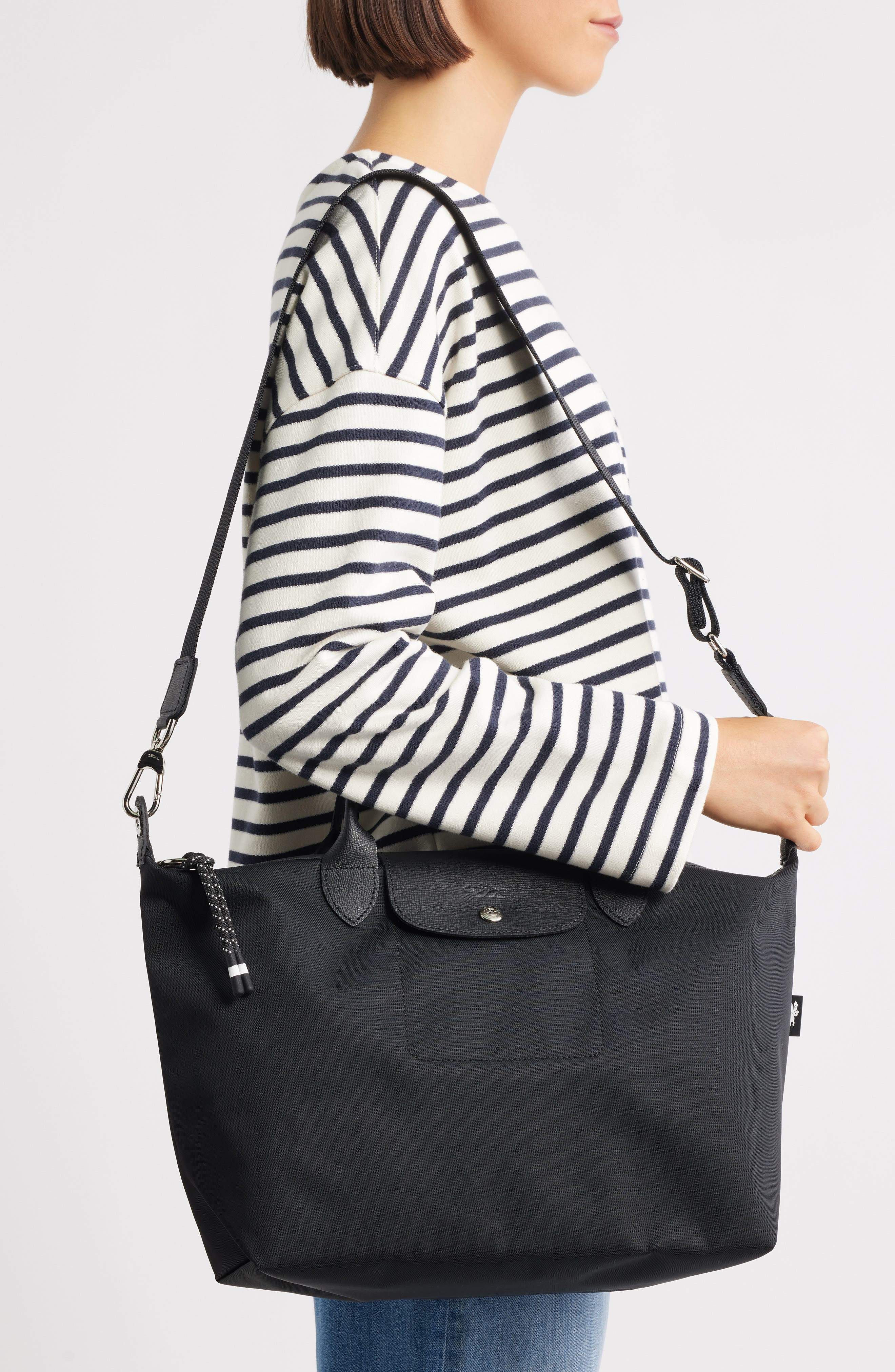 Longchamp Large Le Pliage Energy Recycled Canvas Hobo Bag, Alternate, color, Black