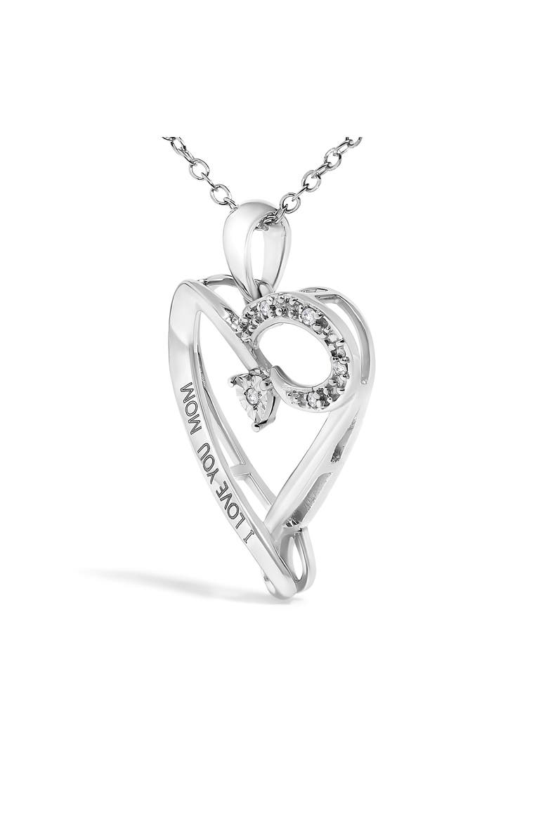 Silver Diamond Accent "I LOVE YOU MOM" Heart Pendant Necklace, Alternate, color, White