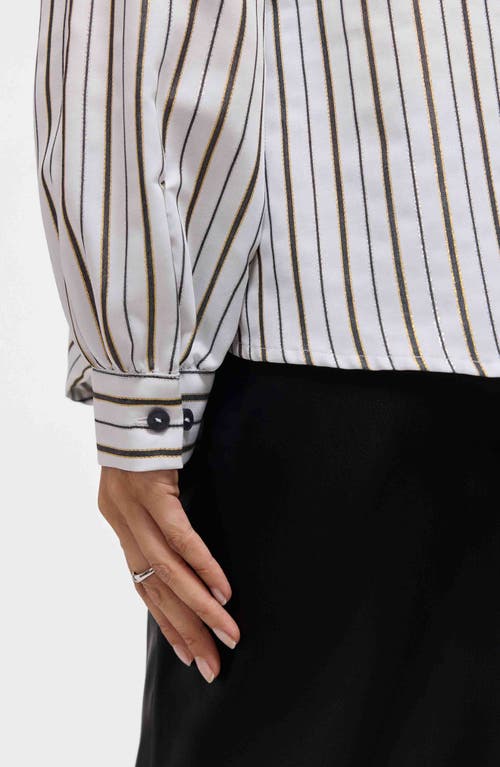 Foxcroft Daphne Stripe Metallic Stretch Popover Shirt In Gray