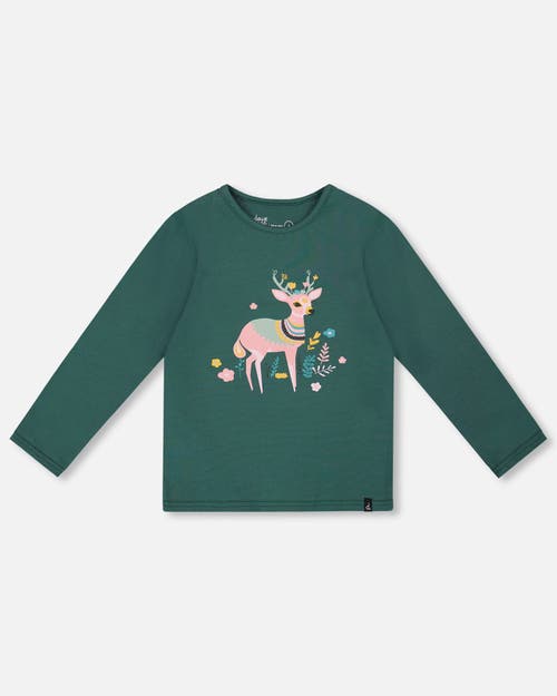 Deux Par Deux Girl Organic Cotton Long Sleeve T-shirt In Green