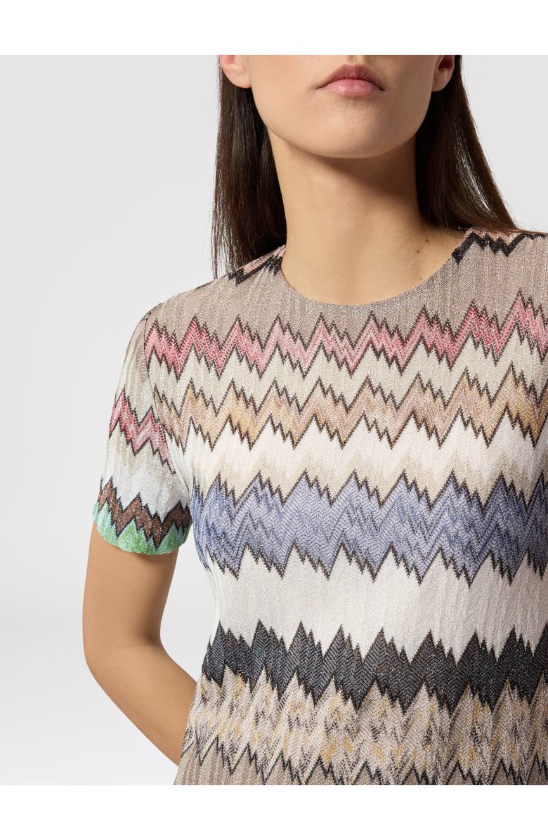 Missoni Mini Dress In Viscose Lamé With Short Sleeves, Alternate, color, Green& Brown