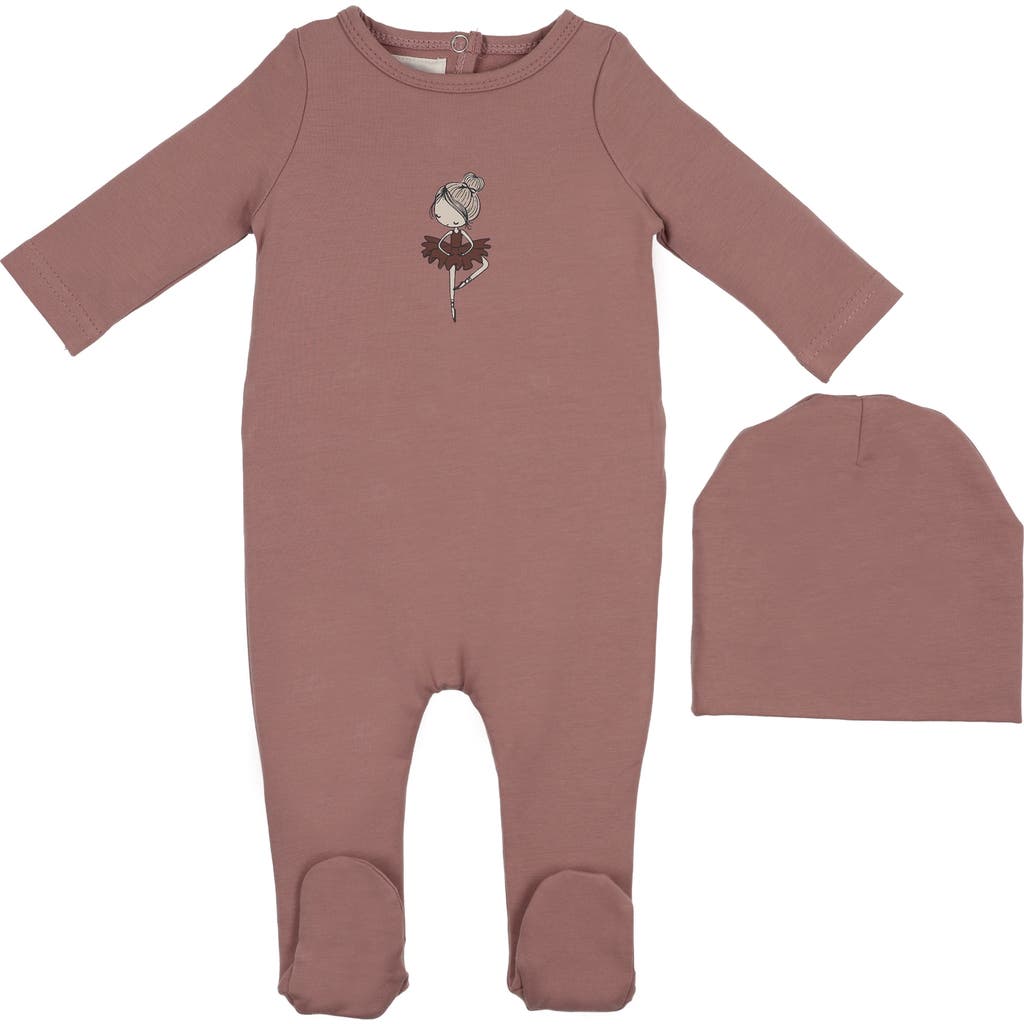 Maniere Manière Ballerina Print Cotton Blend Footie & Beanie Set In Purple