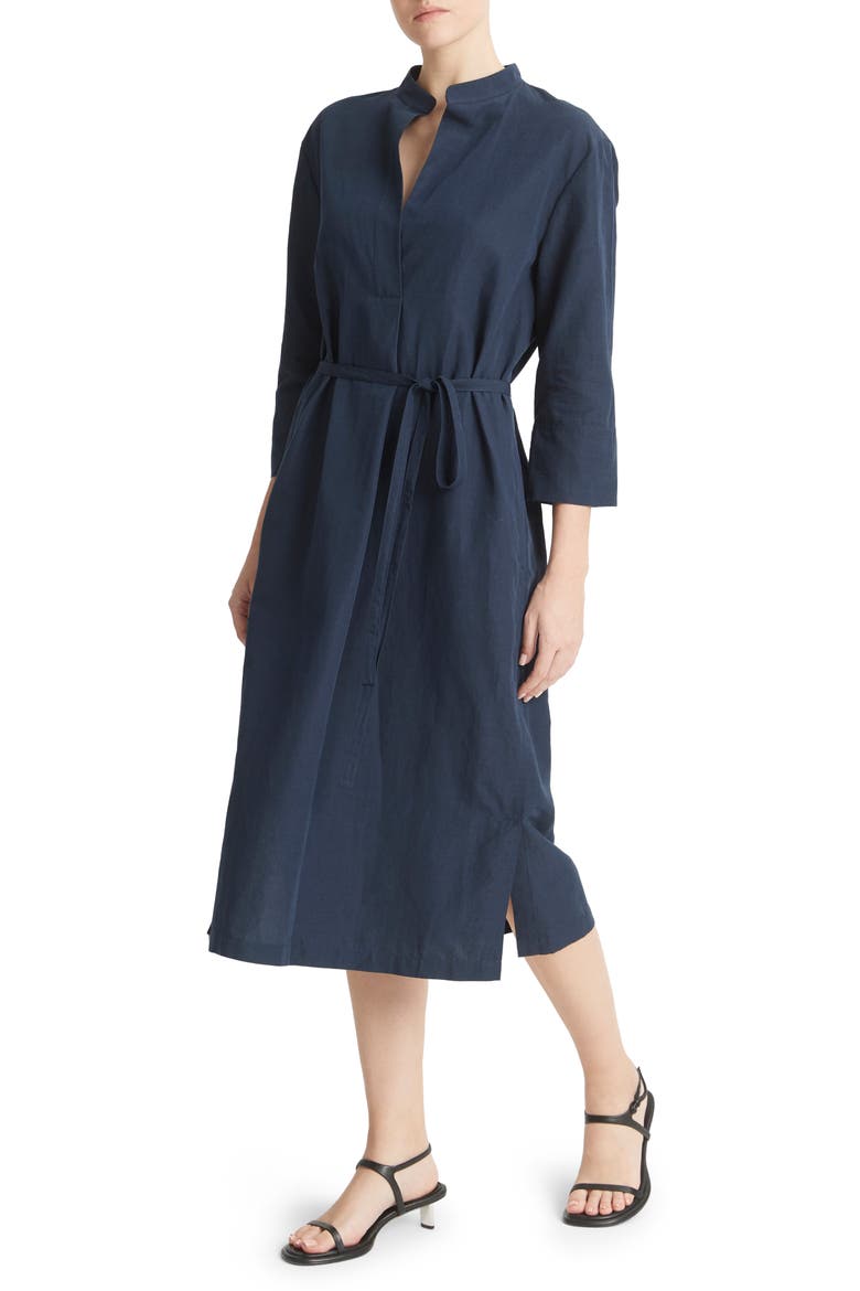 Split Neck Belted Midi Dress, Alternate, color, COASTAL