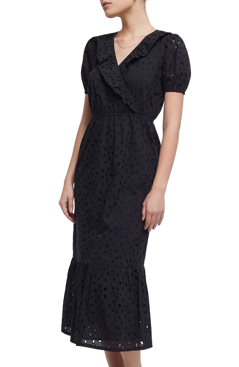 River Island Short Sleeve Faux Wrap Broderie Anglaise Cotton Dress, Alternate, color, 