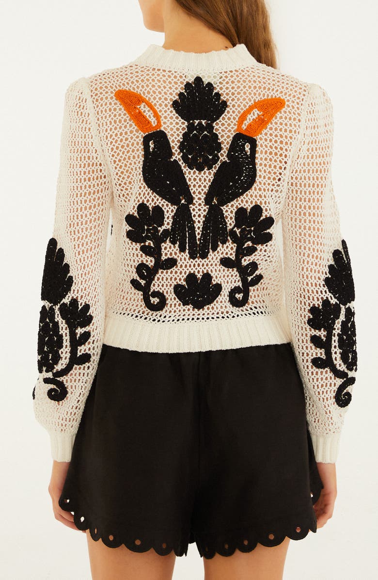 FARM Rio Toucan Crochet Cardigan, Alternate, color, Off-White