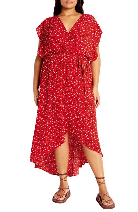 Ditsy Floral Wrap Front Maxi Dress (Plus)