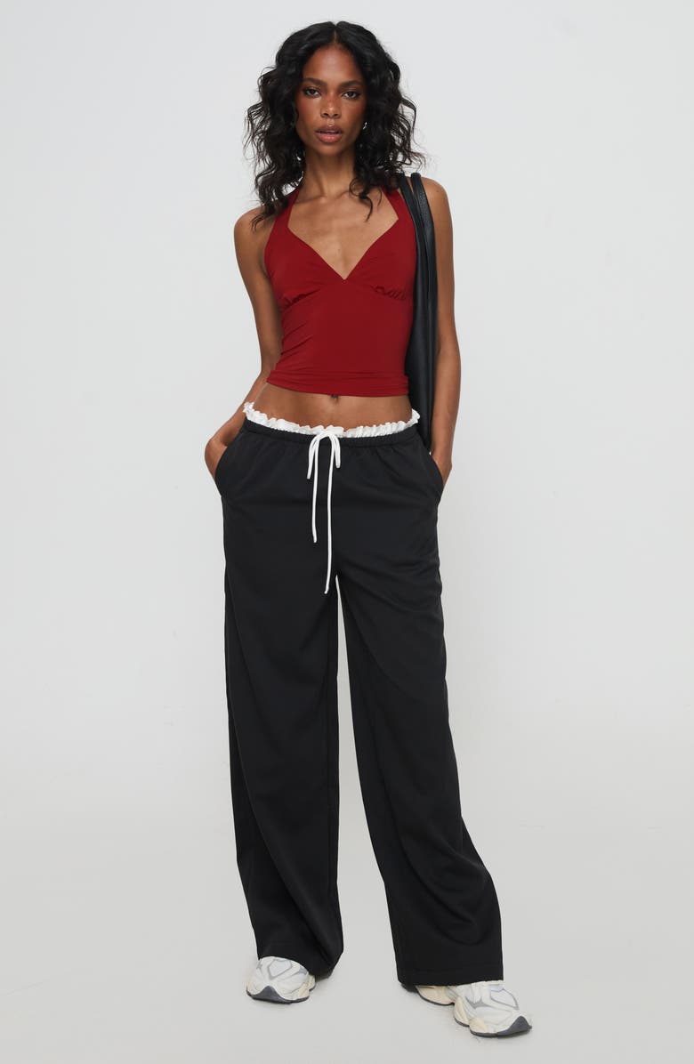 Princess Polly Pilly Lace Detail Drawstring Pants, Alternate, color, Black