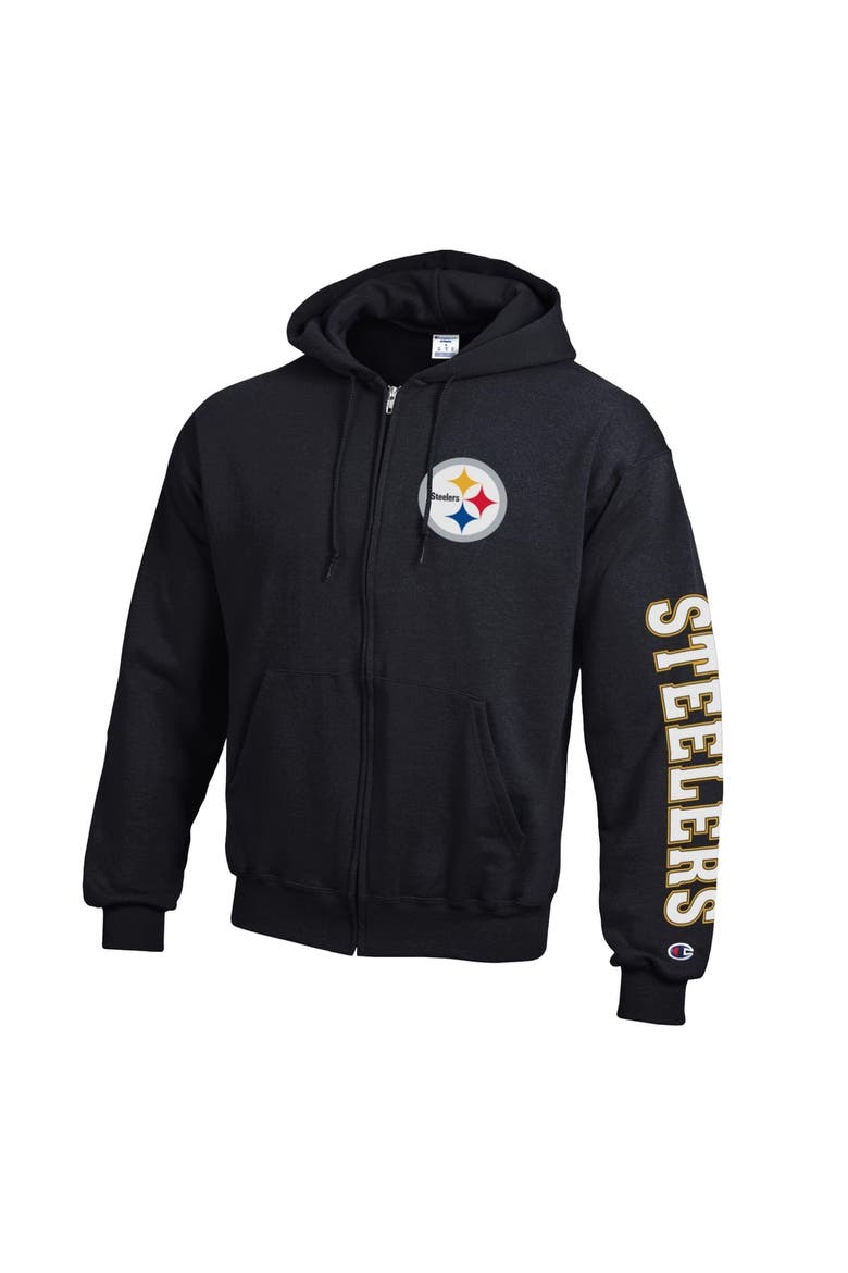 Men's Champion  Black Pittsburgh Steelers Powerblend Fleece Full-Zip Hoodie, Alternate, color, Black