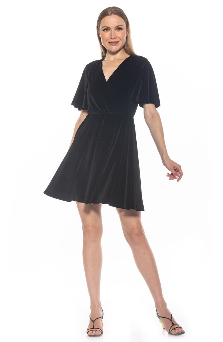Alexia Admor Oakless Velvet Flutter Sleeve Fit & Flare Dress, Alternate, color, Black