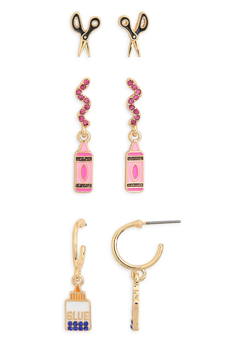 3-Piece Back to School Supplies Earrings Set, Main, color, PINK MULTI
