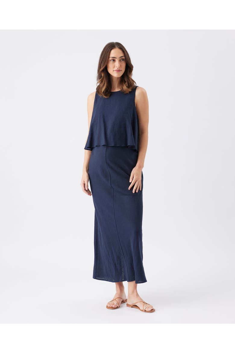 Lena Linen Nursing Dress, Main, color, Navy