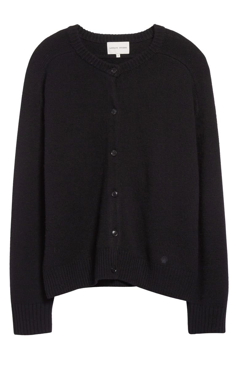LOULOU DE SAISON Aidar Crop Wool & Cashmere Crewneck Cardigan, Alternate, color, Black