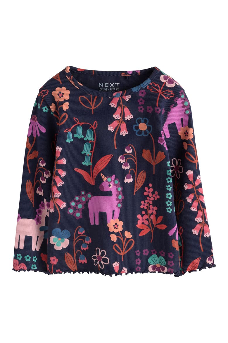 Kids' Unicorn Print Rib Long Sleeve Top, Main, color, BLUE