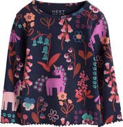 NEXT Kids' Unicorn Print Rib Long Sleeve Top