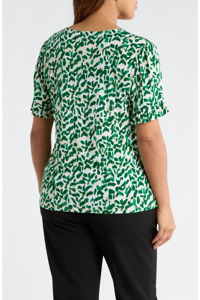Ruffle V-Neck Top, Alternate, color, TROPICAL GREEN MULTI