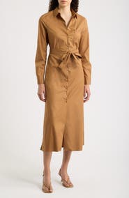 Emme Long Sleeve Belted Midi Shirtdress