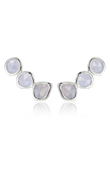 Monica Vinader Sterling Silver Siren Climber Earrings Blue Lace Agate In Metallic