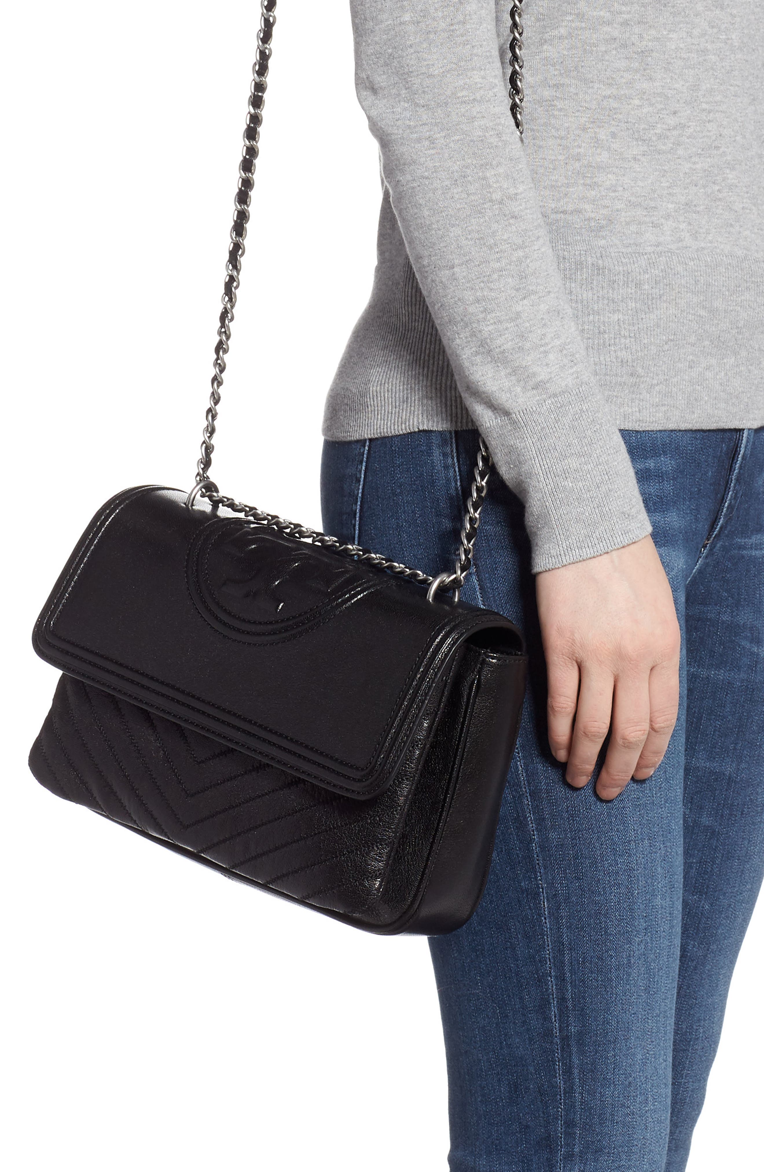 Tory Burch Fleming Leather Convertible Shoulder Bag, Alternate, color, 