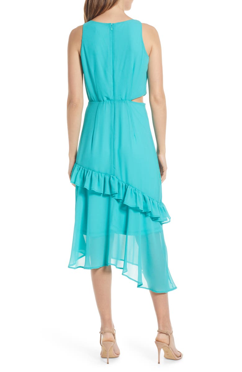 Sam Edelman Ruffle Cutout Midi Dress, Alternate, color, Turquoise