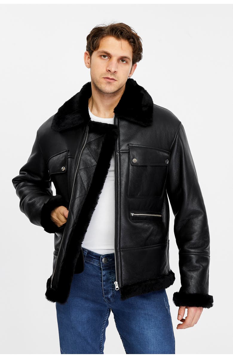Furniq UK Albert Shearling Jacket, Alternate, color, Black