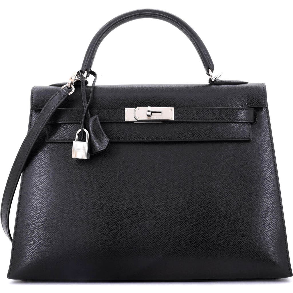 Pre-owned Hermes Hermes Kelly Handbag Black Veau Grain Lisse With Palladium Hardware 32 In Black