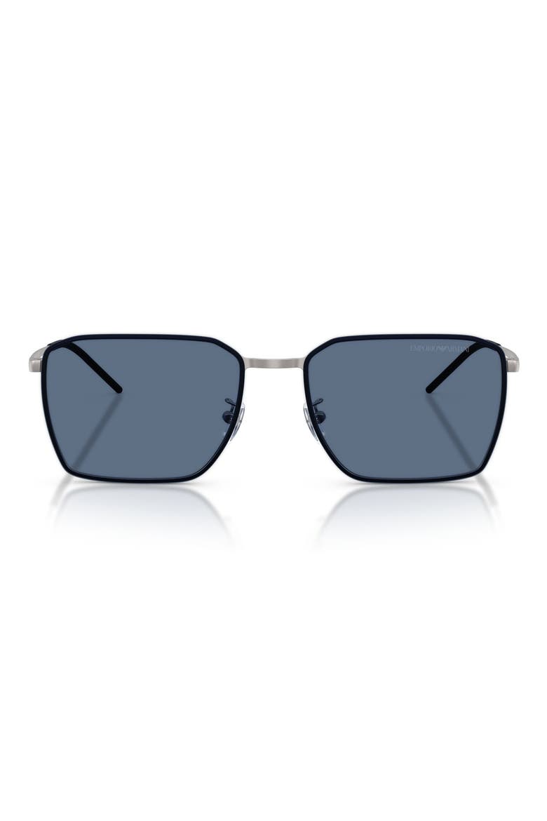60mm Square Sunglasses, Main, color, MATTE GUNMETAL / DARK BLUE