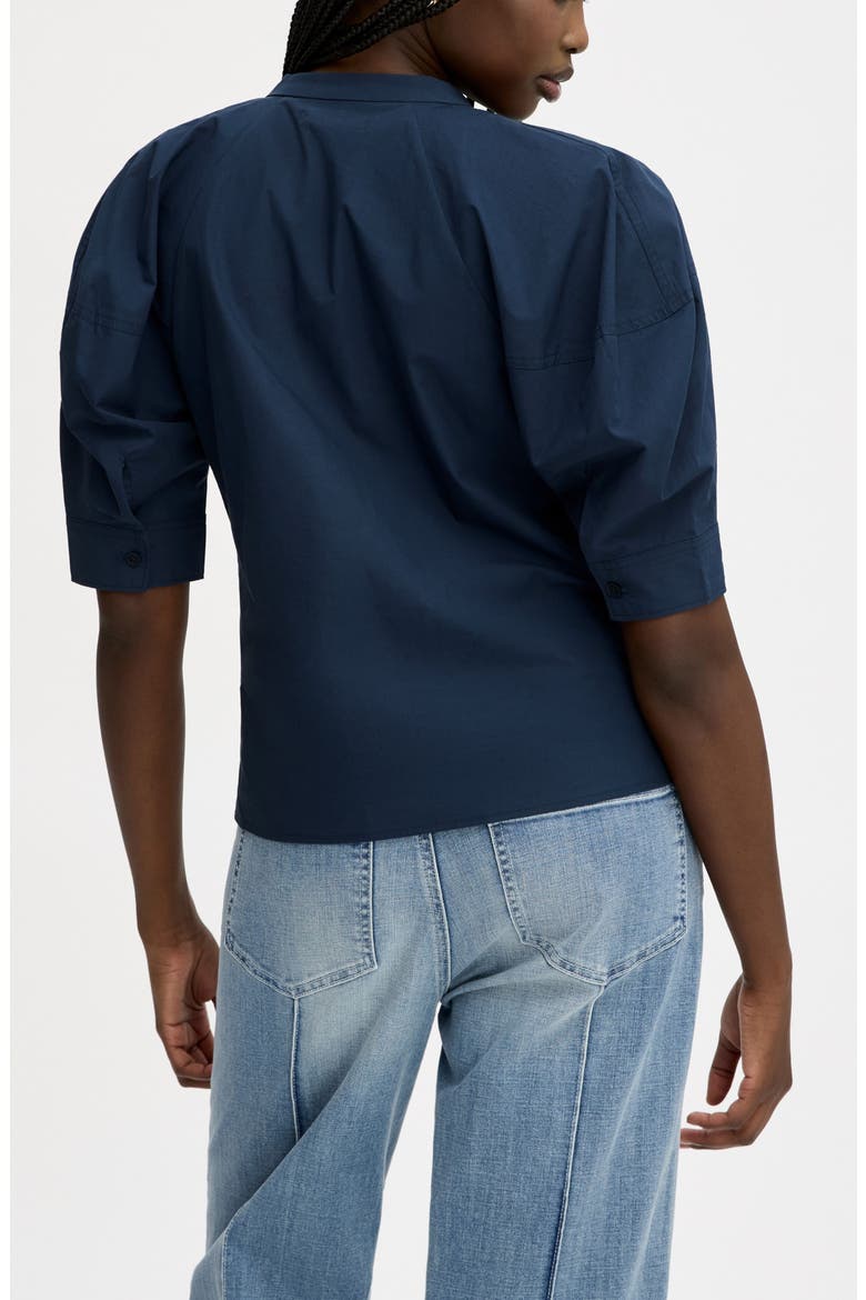 Puff Sleeve Cotton Poplin Shirt, Alternate, color, NAVY