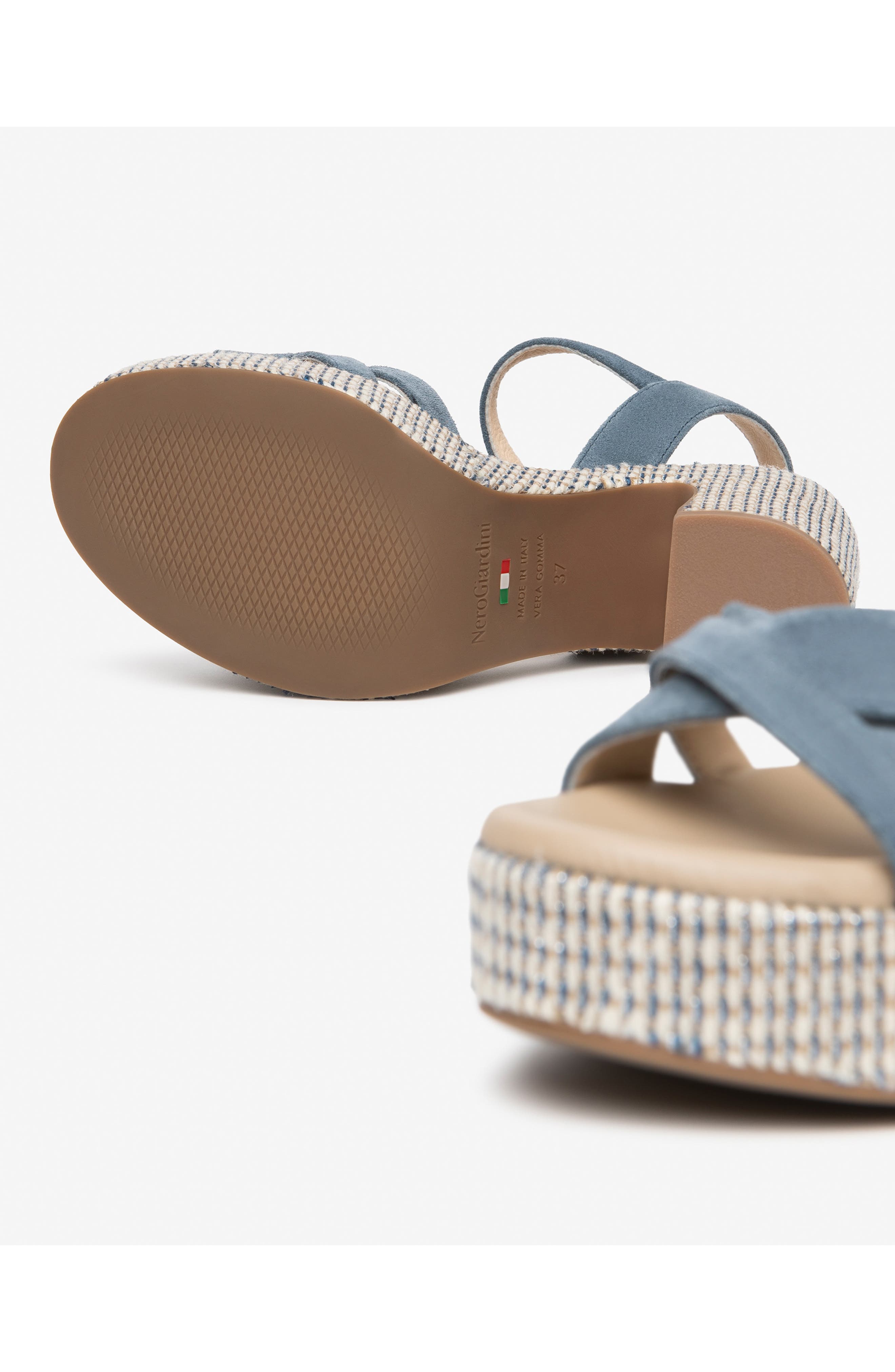 NeroGiardini Ankle Strap Platform Sandal, Alternate, color, Denim