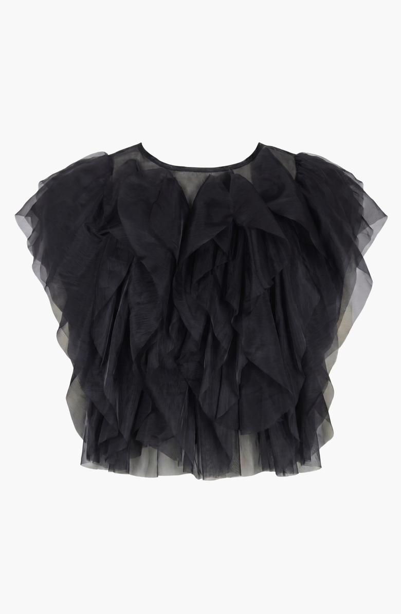 Modenaire Sheer Ruffled Tulle Blouse, Alternate, color, Black