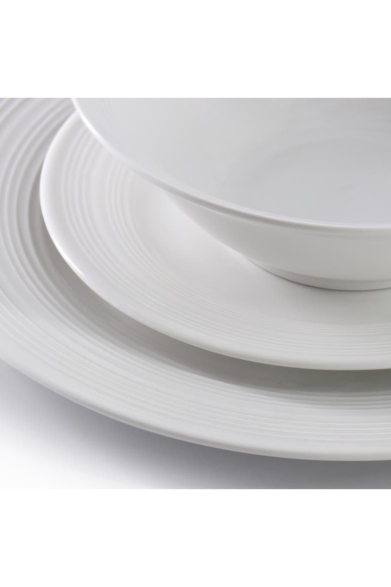 Everyday Embossed 12 Piece Round Ceramic Dinnerware Set, Alternate, color, White
