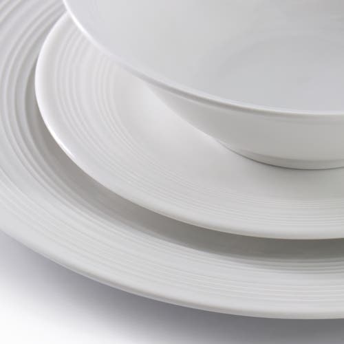 Gibson Home Everyday Embossed 12 Piece Round Ceramic Dinnerware Set In White