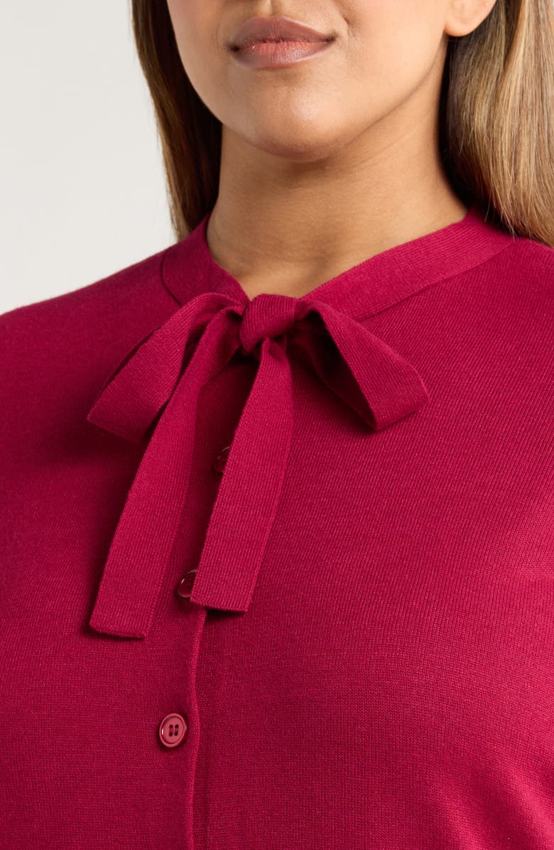 CeCe Tie Neck Cardigan, Alternate, color, Deep Merlot