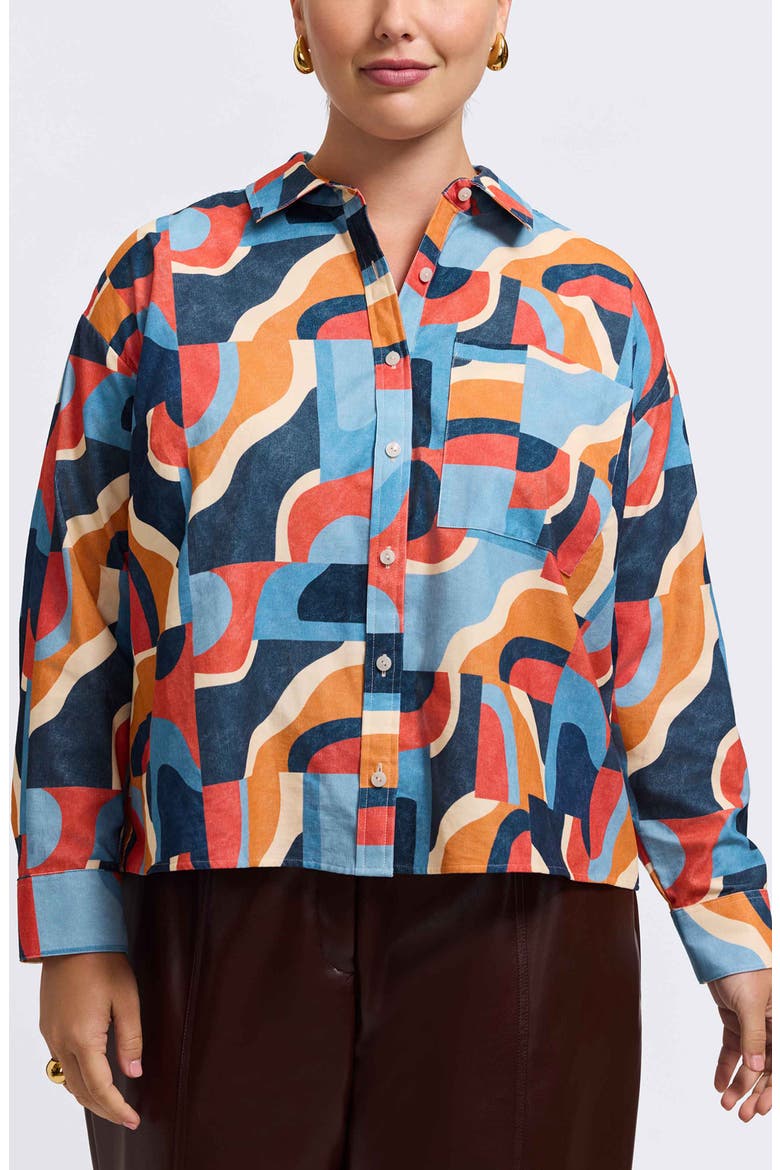 Marina Geo Print Cotton Corduroy Button-Up Shirt, Main, color, BEIGE
