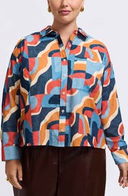 Foxcroft Marina Geo Print Cotton Corduroy Button-Up Shirt