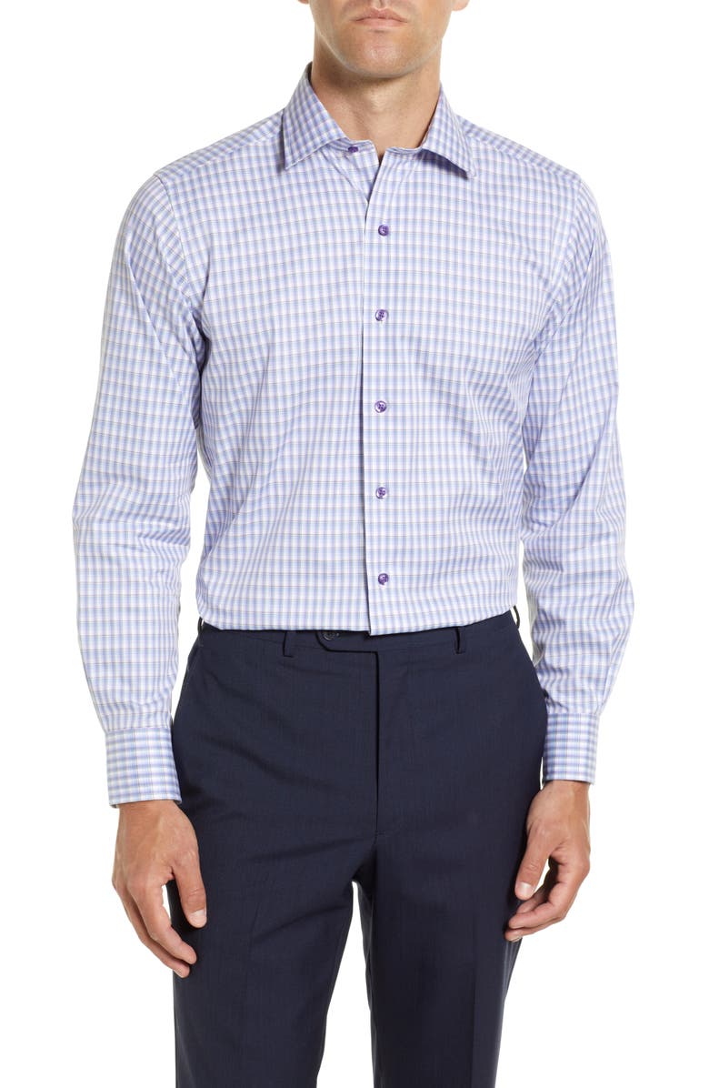 David Donahue Fusion Trim Fit Plaid Dress Shirt, Main, color, 