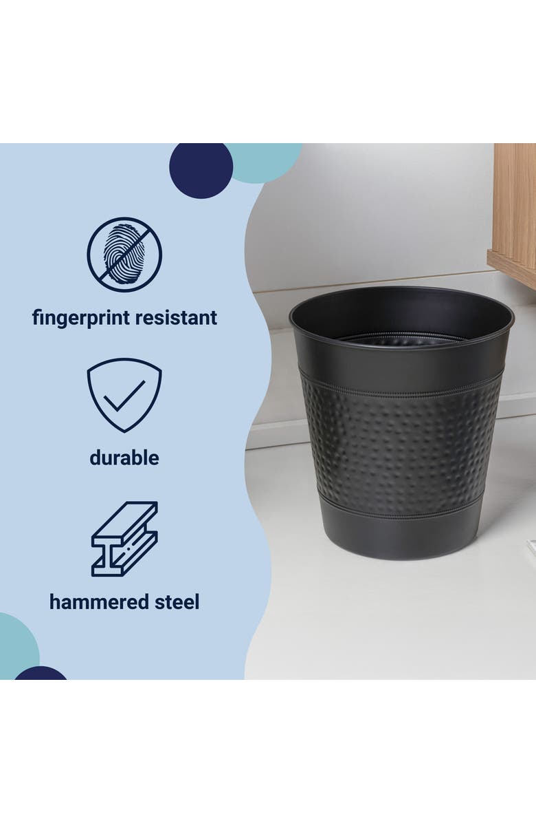 HAPPIMESS Riley Modern Classic Hammered Steel Accent 2 Gal Waste Bin, Alternate, color, Matte Black