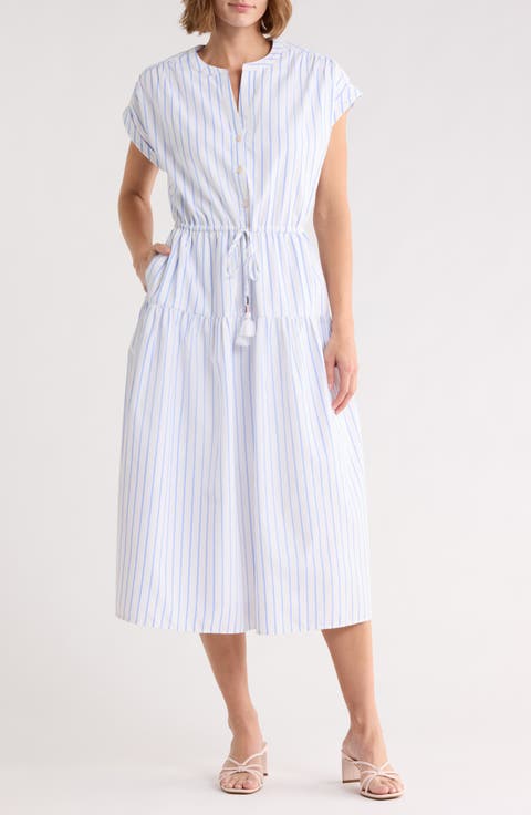 Blake Button Front Striped Poplin Dress